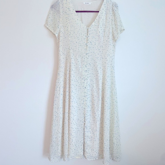 Cream Midi Dress with Teal Speckles - Picture 2 of 4